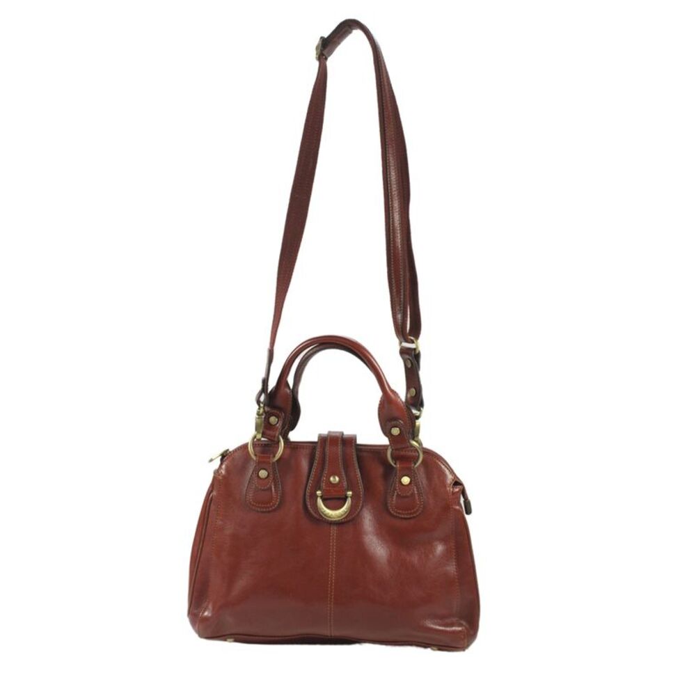 Hexagona Womens Double Handle Zip Top Leather Shoulder Handbag Brown - Picture 4 of 7